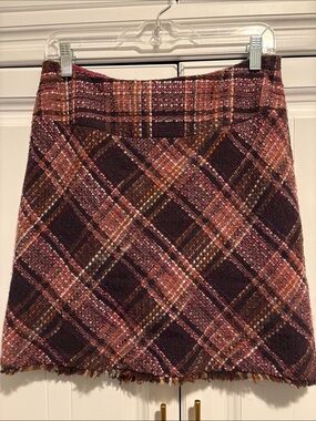 INC International Concepts Burgundy and Pink Plaid Tweed Mini Skirt
